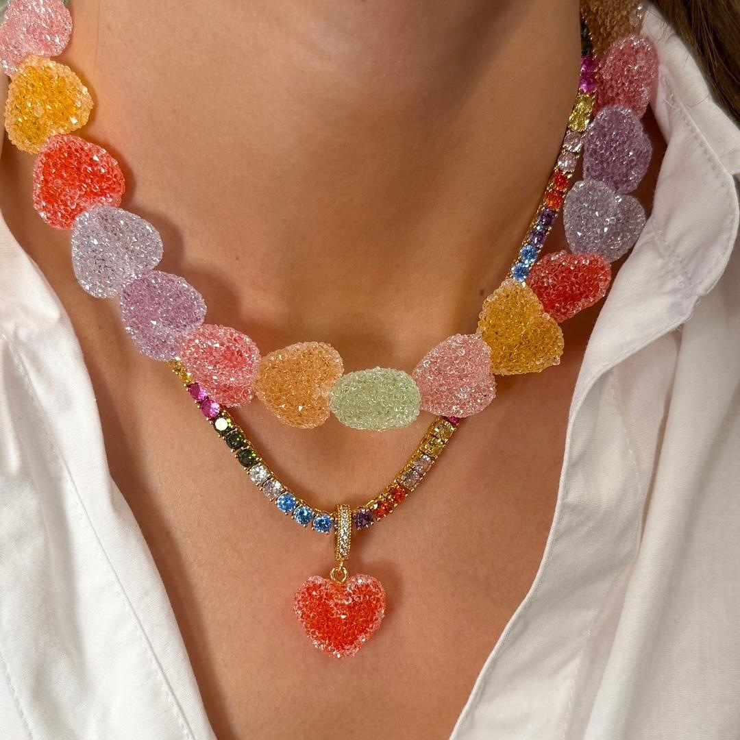 Resin Bangle Bracelet - Colorful Heart Resin Necklace And Bracelet